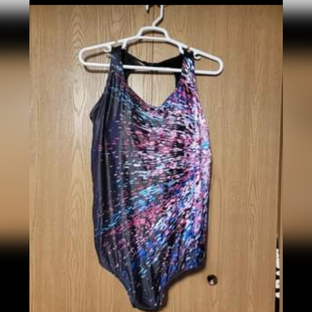 One Peice Plus Size Swim Suit Size 30 Black/teal Pinks NEW with tags.